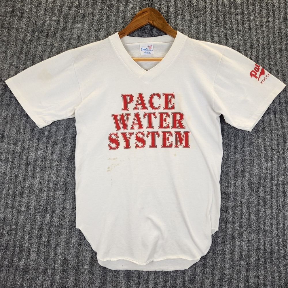 Vintage Pace Soccer Club Eagle Sportswear Shirt Boys M White Single Stitch USA
